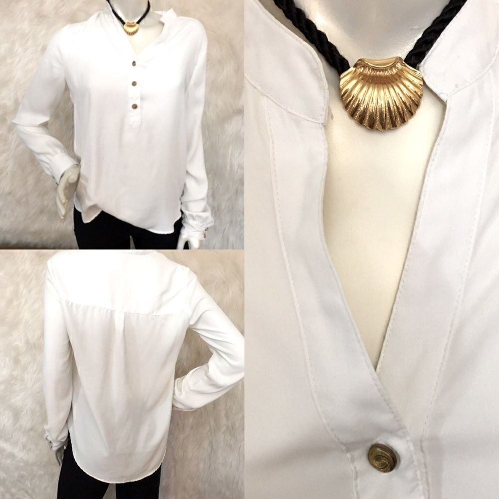 F21 Silky Gold Button Deep V neck top